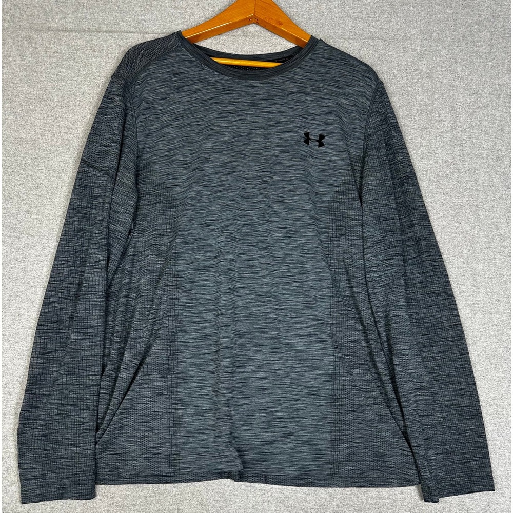 Under Armour Shirt Mens 2XL Gray Fitted Threadborne HeatGear Long Sleeve